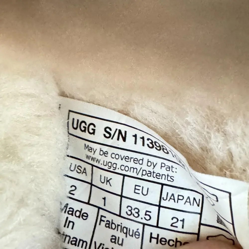 UGG Slippers Kids 2 Beige Suede Keegan Shearling Lined Slip On Mule Cozy Shoes